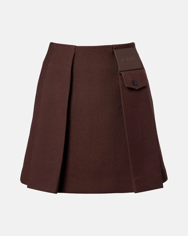 Loewe Minirock aus Wolle und Seide mit Leder Braun