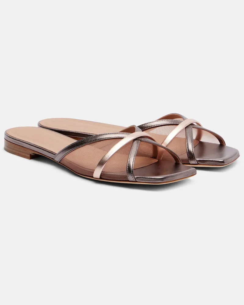 Malone Souliers Pantoletten Perla aus Metallic-Leder und Mesh Braun