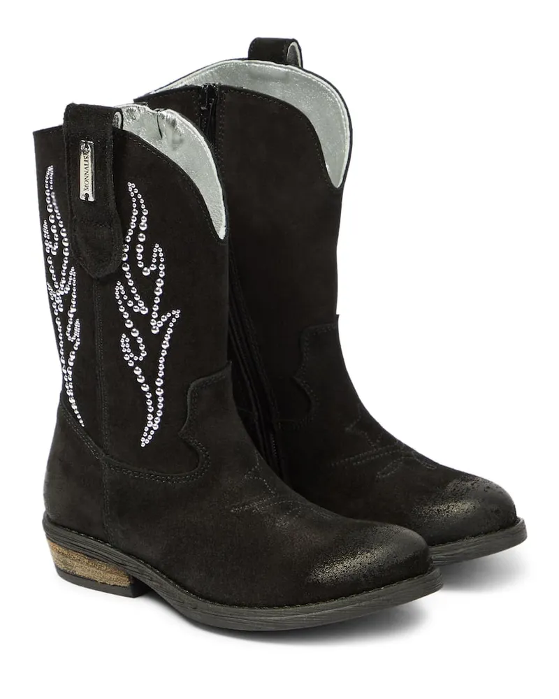Monnalisa Westernstiefel aus Veloursleder Schwarz