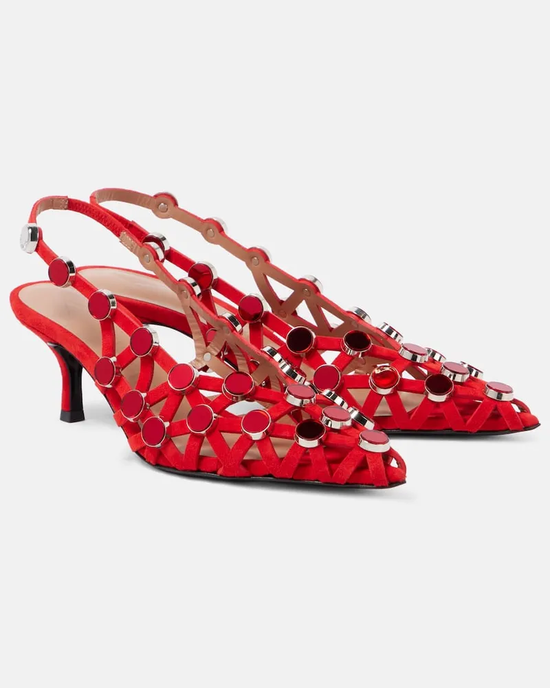 ATTICO Verzierte Slingback-Pumps Grid 50 aus Veloursleder Rot