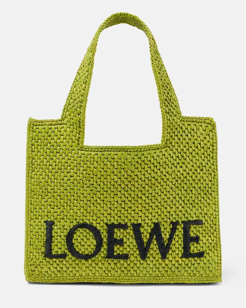 Loewe Paula's Ibiza Tote Font Small aus Raffiabast Grün