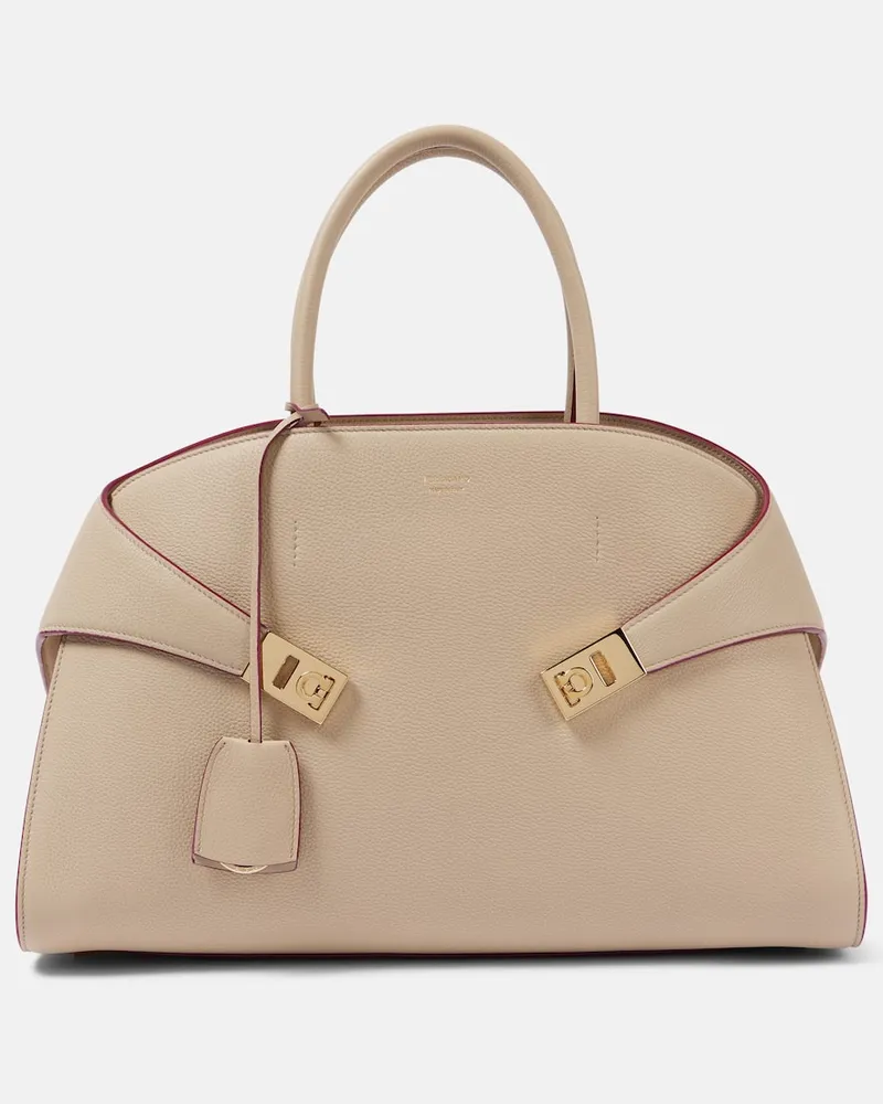 Ferragamo Tote Bag Hug Large aus Leder Beige