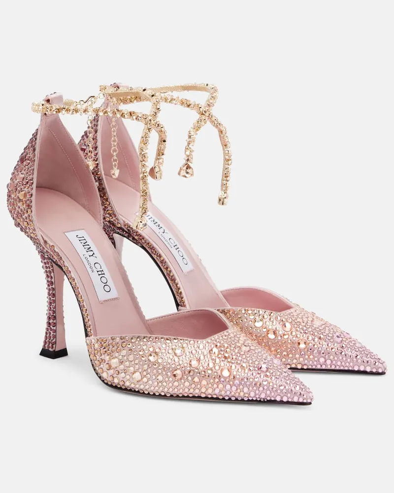 Jimmy Choo Verzierte Pumps Stevie 100 aus Satin Rosa