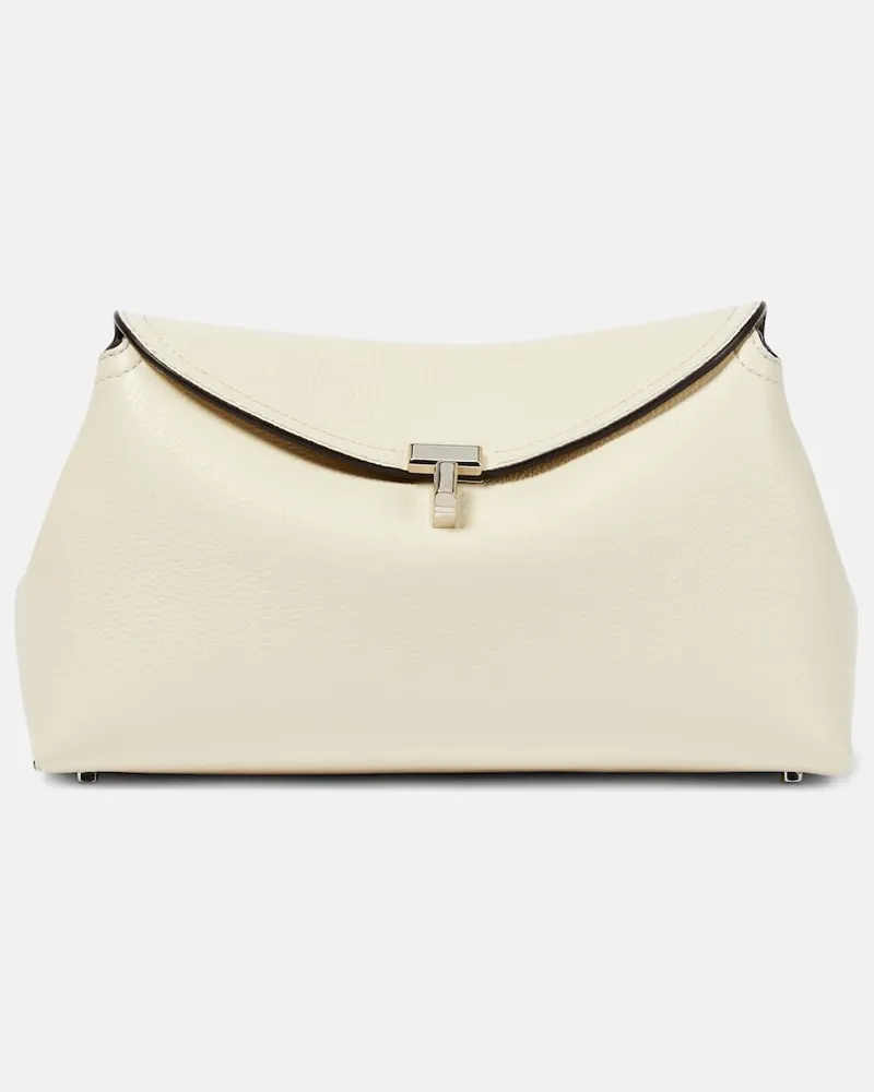 Totême Clutch T-Lock Small aus Leder Weiß