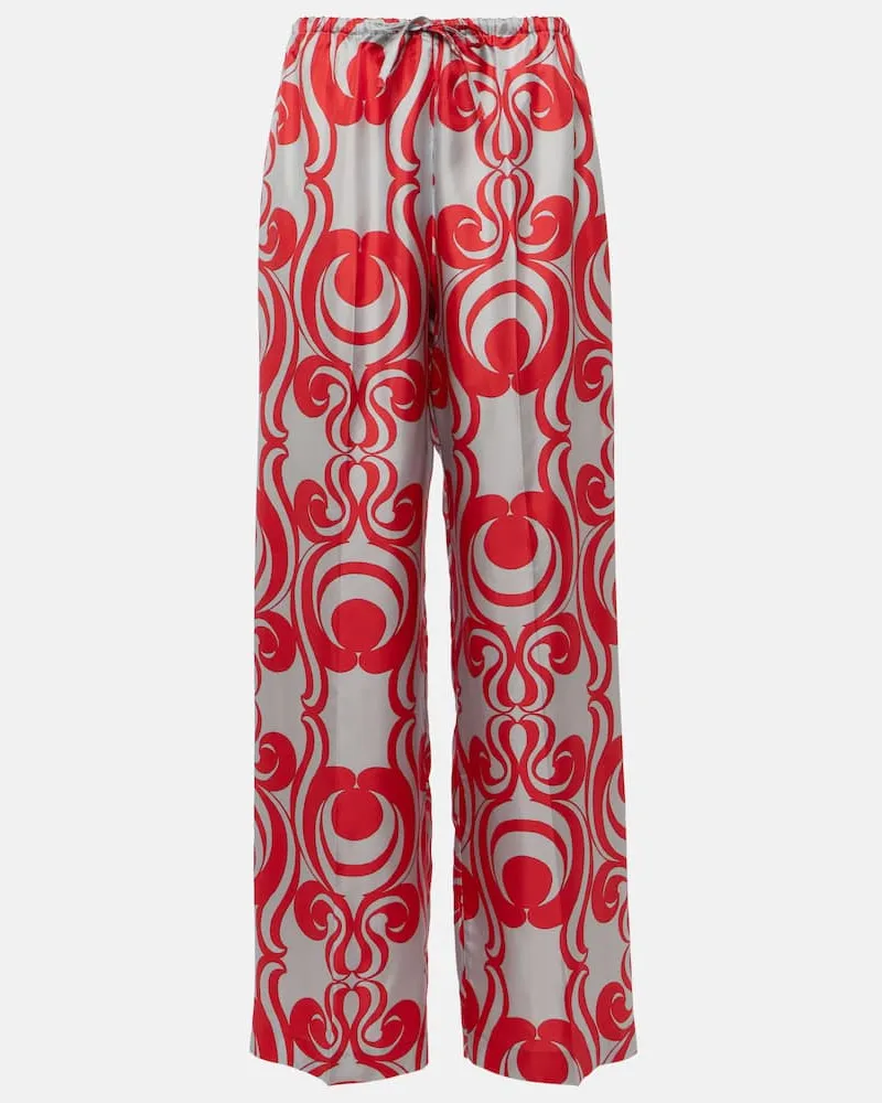 Dries van Noten Bedruckte Weite Hose aus Seide Multicolor