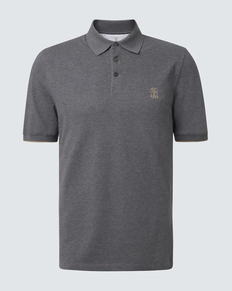 Brunello Cucinelli Poloshirt aus Baumwoll-Piqué Grau
