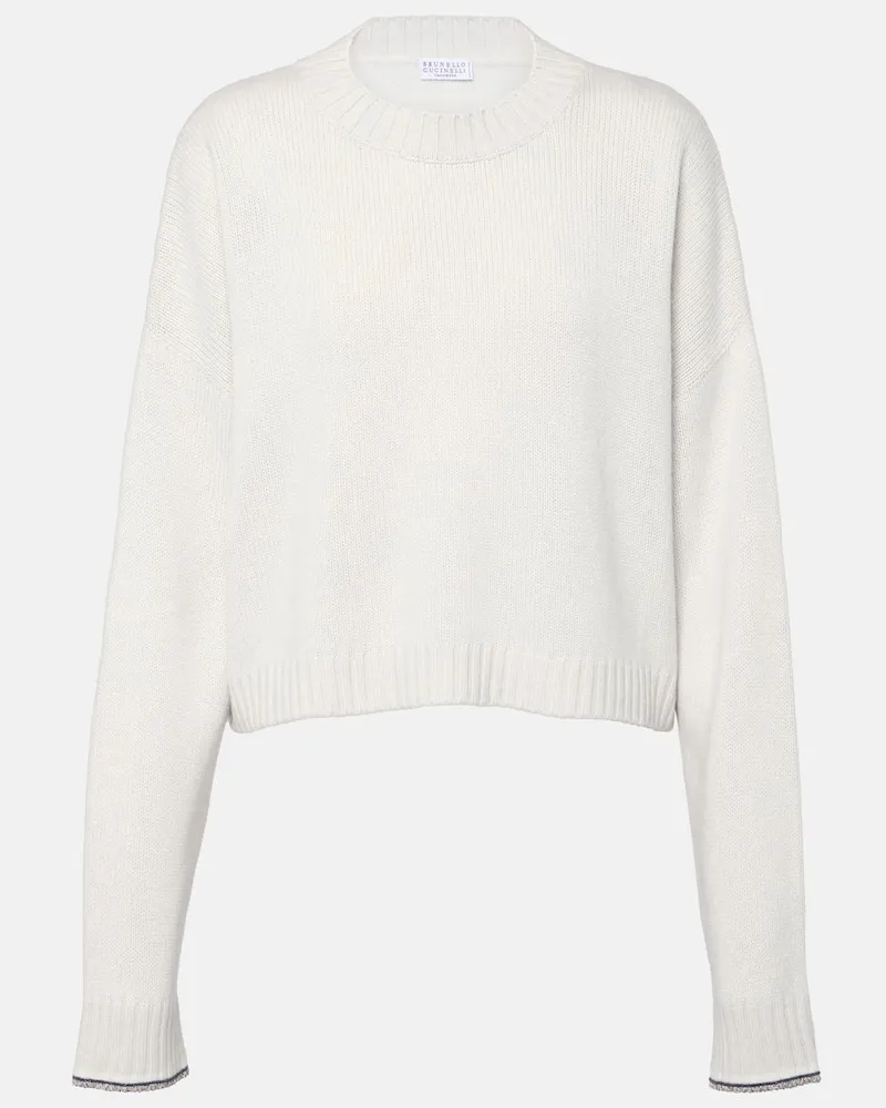 Brunello Cucinelli Pullover aus Wolle, Kaschmir und Seide Weiß