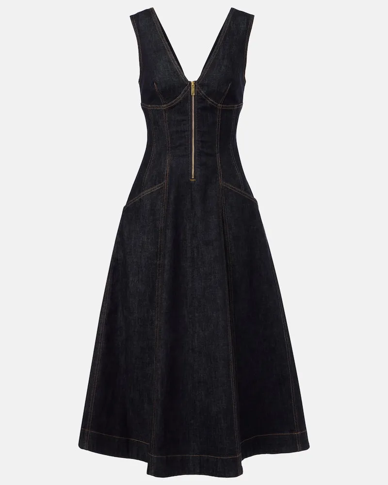 Self-Portrait Midikleid aus Denim Blau