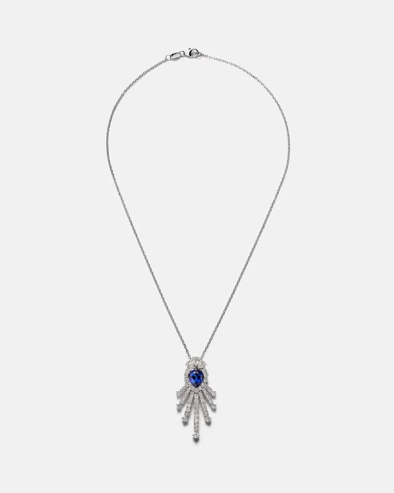 YEPREM Halskette Reign Supreme aus 18kt Weißgold mit Diamanten und Saphir Silber