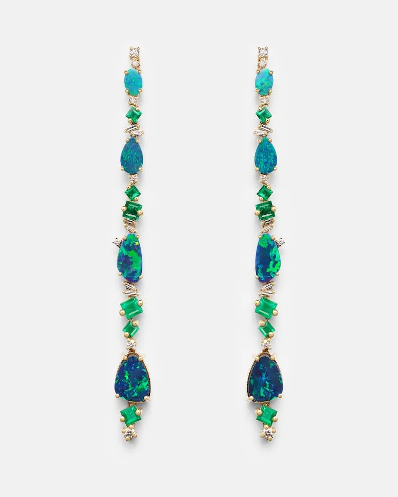 Suzanne Kalan Ohrringe aus 18kt Gelbgold mit Diamanten, Smaragden und Opal Gold