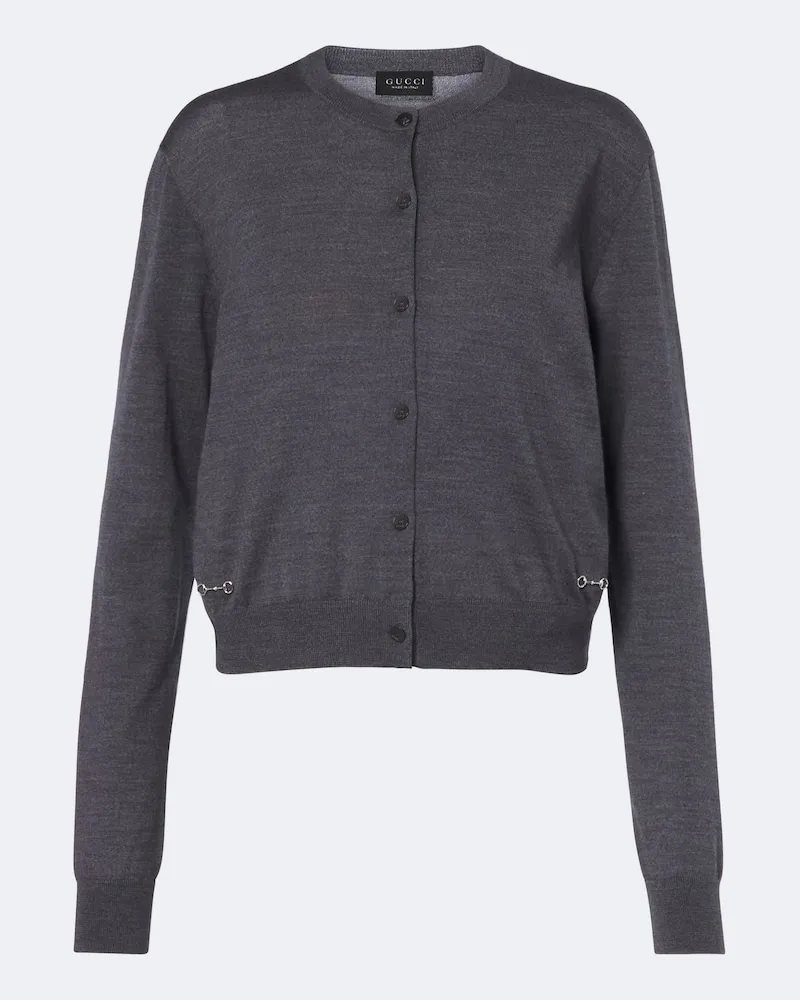 Gucci Cardigan Horsebit aus Wolle Grau