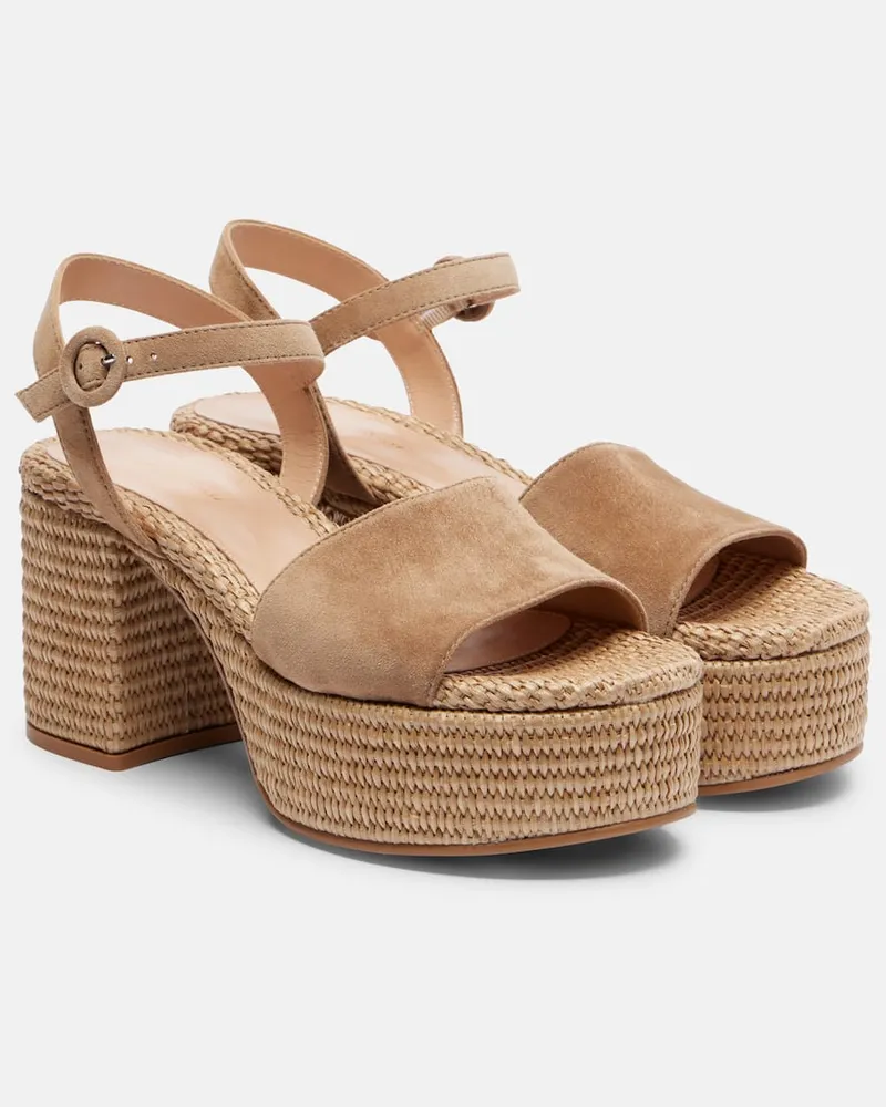 Gianvito Rossi Plateausandalen Carol aus Veloursleder Beige
