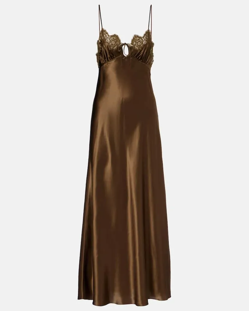 Saint Laurent Slipdress aus Seidensatin mit Spitze Grün