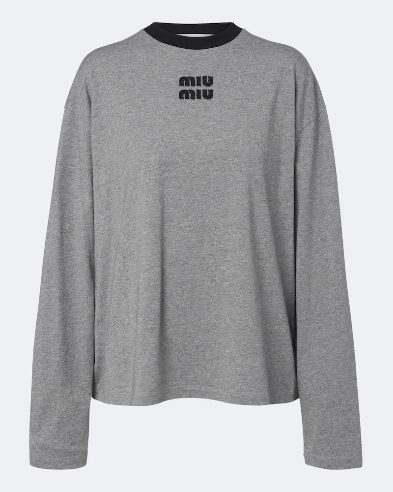 Miu Miu Oversize T-Shirt aus Baumwoll-Jersey Grau