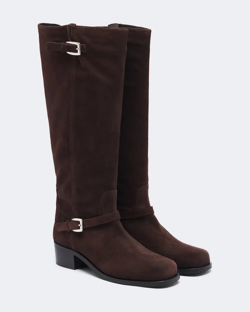 STAUD Kniehohe Stiefel Brooklyn aus Veloursleder Schwarz