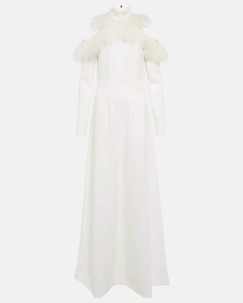 Christopher Kane Bridal Robe aus Crêpe mit Federn Weiß
