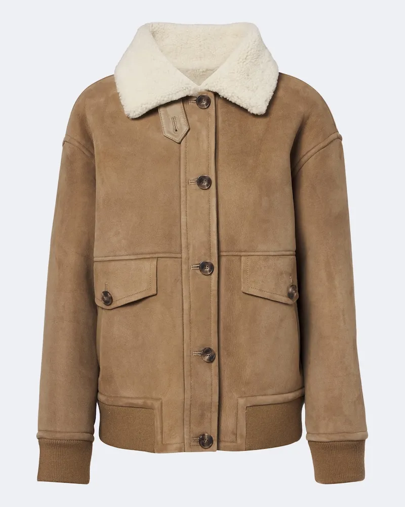 Yves Salomon Jacke aus Veloursleder mit Teddyfleece Beige