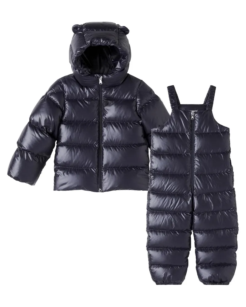 Moncler Baby Set aus Daunenjacke und Latzhose Blau