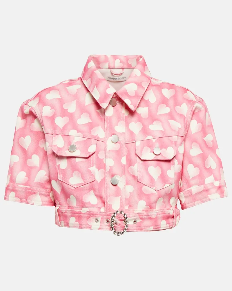 Alessandra Rich Bedruckte Cropped-Bomberjacke Rosa