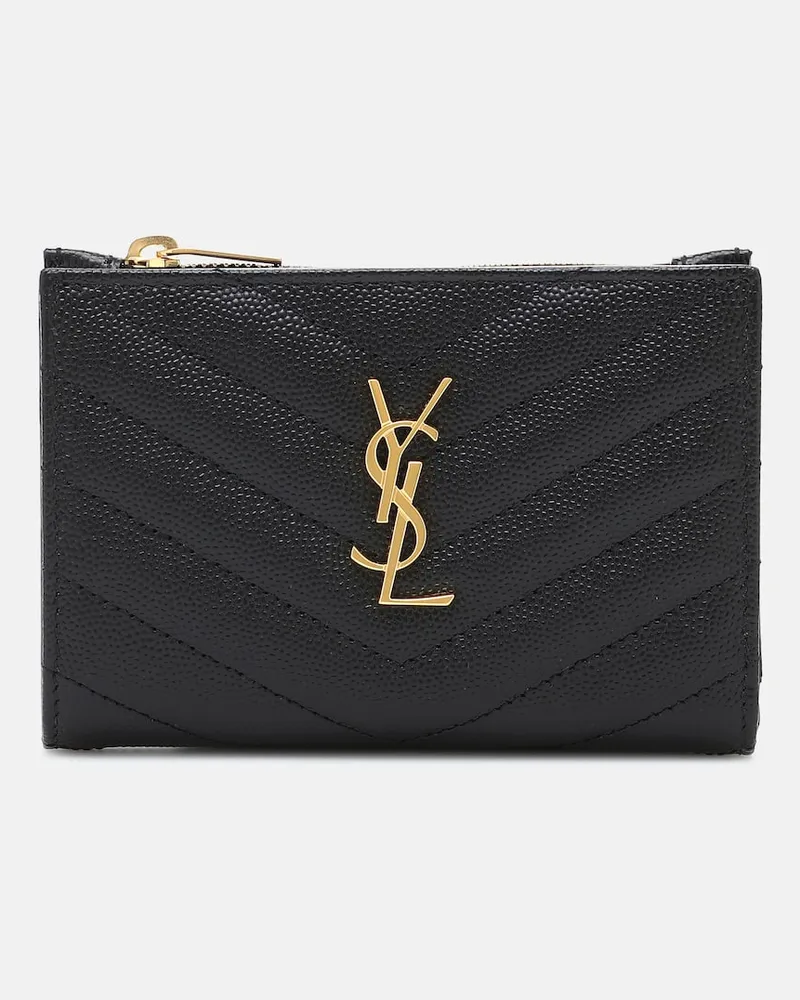 Saint Laurent Portemonnaie Monogram aus Leder Schwarz