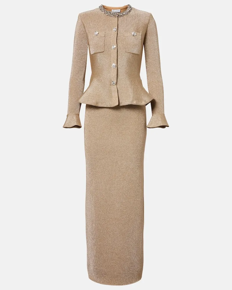 Self-Portrait Maxikleid aus Lamé mit Kristallen Gold