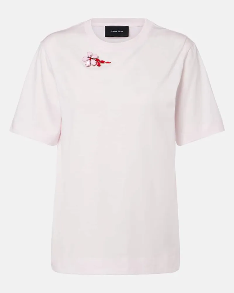 Simone Rocha Verziertes T-Shirt aus Baumwoll-Jersey Rosa