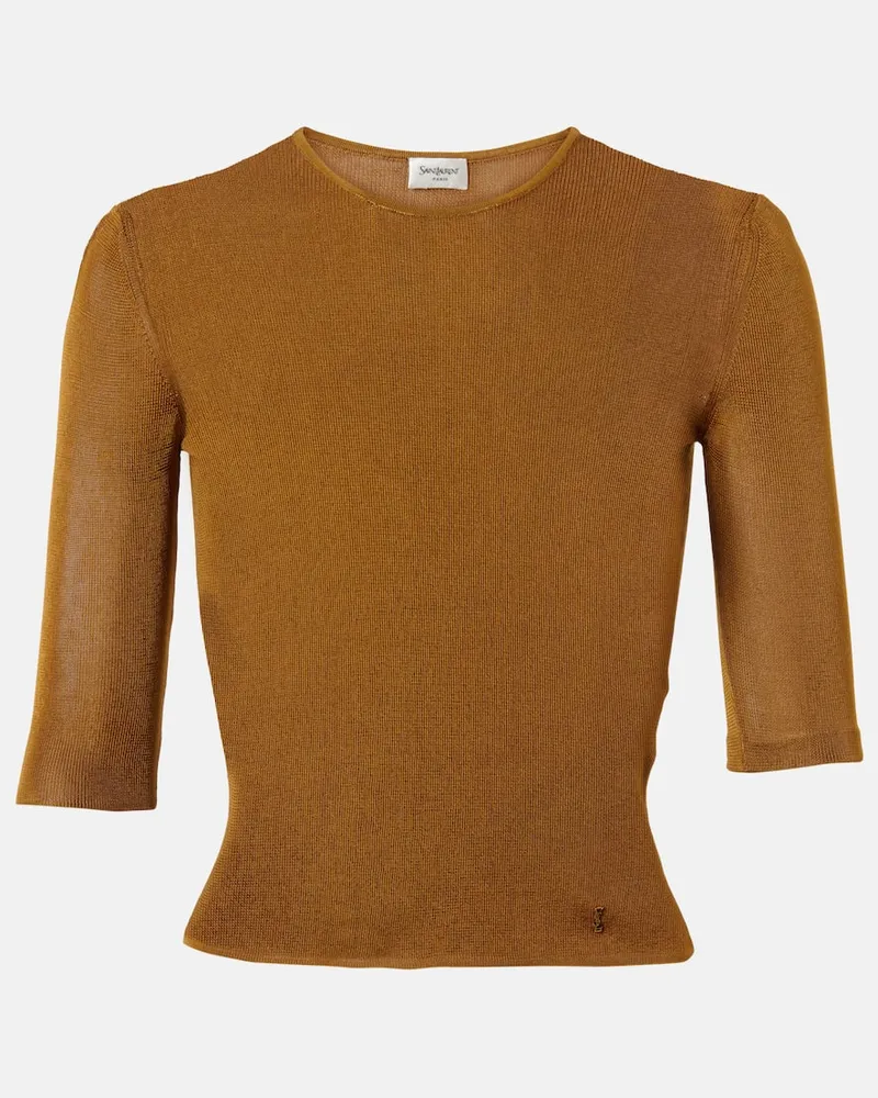 Saint Laurent Top Cassandre aus Strick Braun