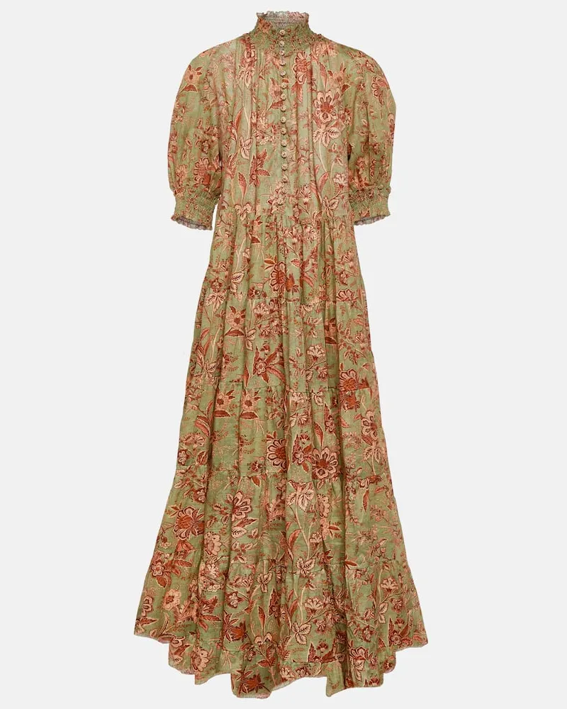 Zimmermann Bedrucktes Maxikleid Junie aus Baumwolle Grã¼n