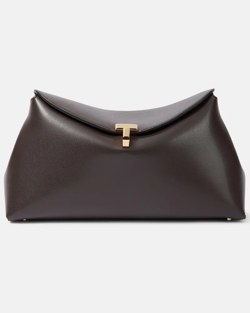 Totême Clutch T-Lock Small aus Leder Braun