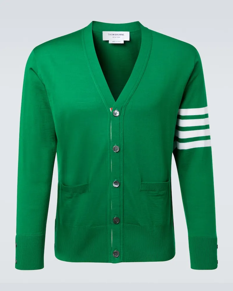 Thom Browne Cardigan 4-Bar aus Schurwolle Grün