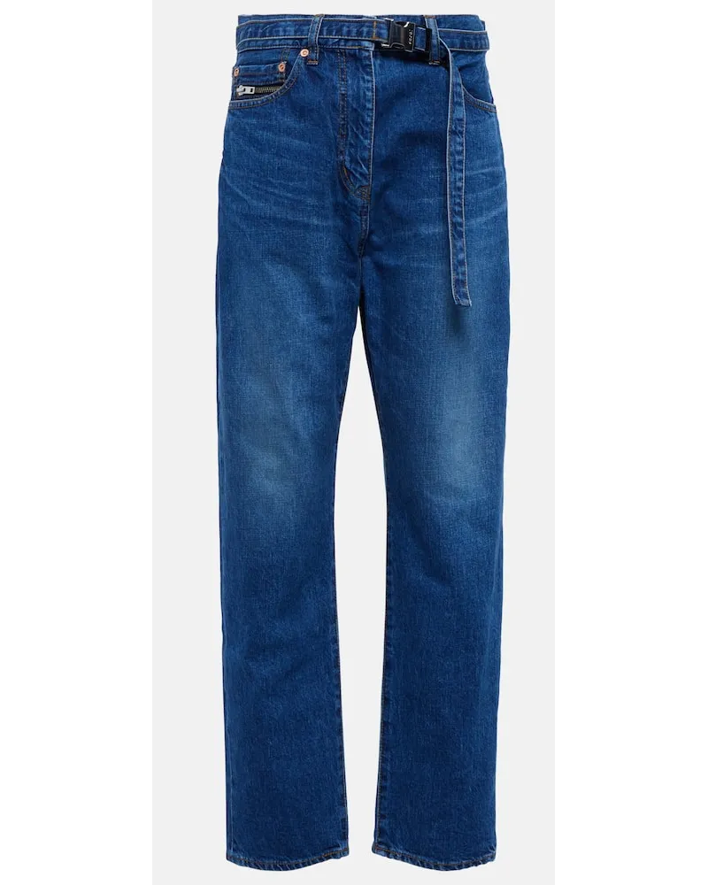 Sacai High-Rise Straight Jeans Blau