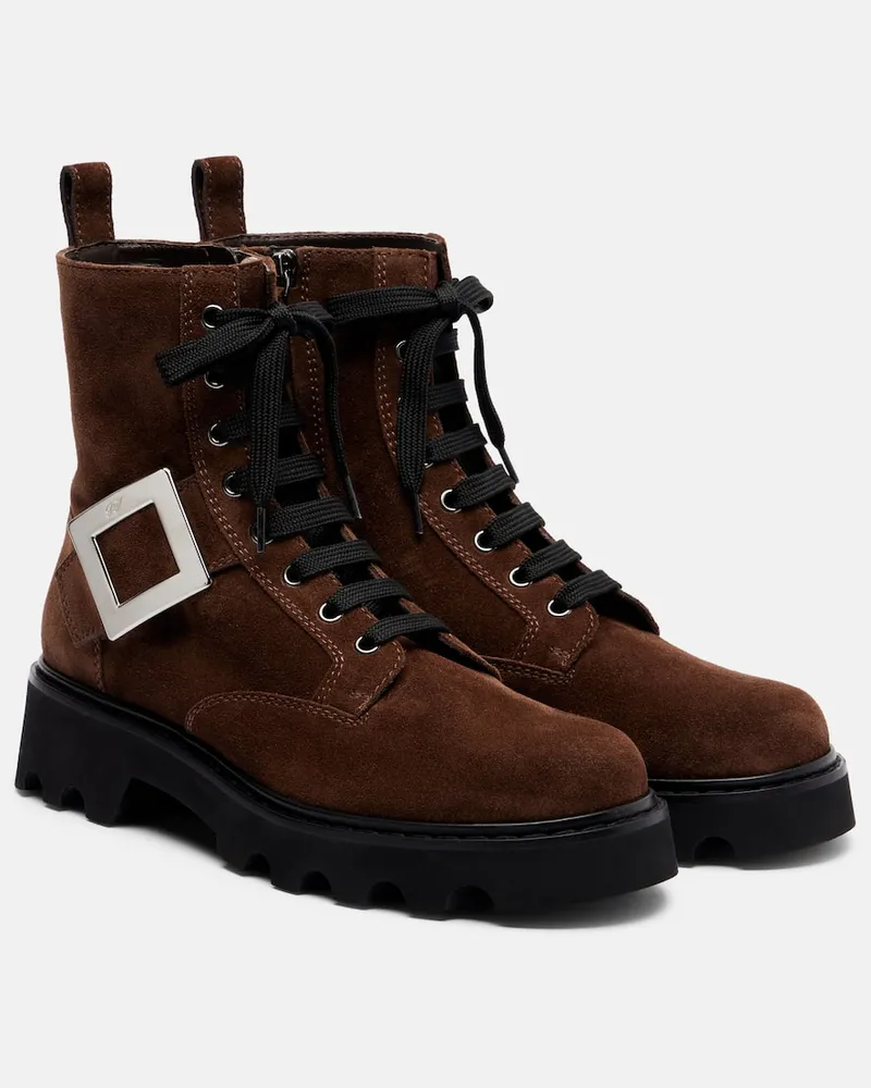 Roger Vivier Schnürstiefel aus Veloursleder Braun