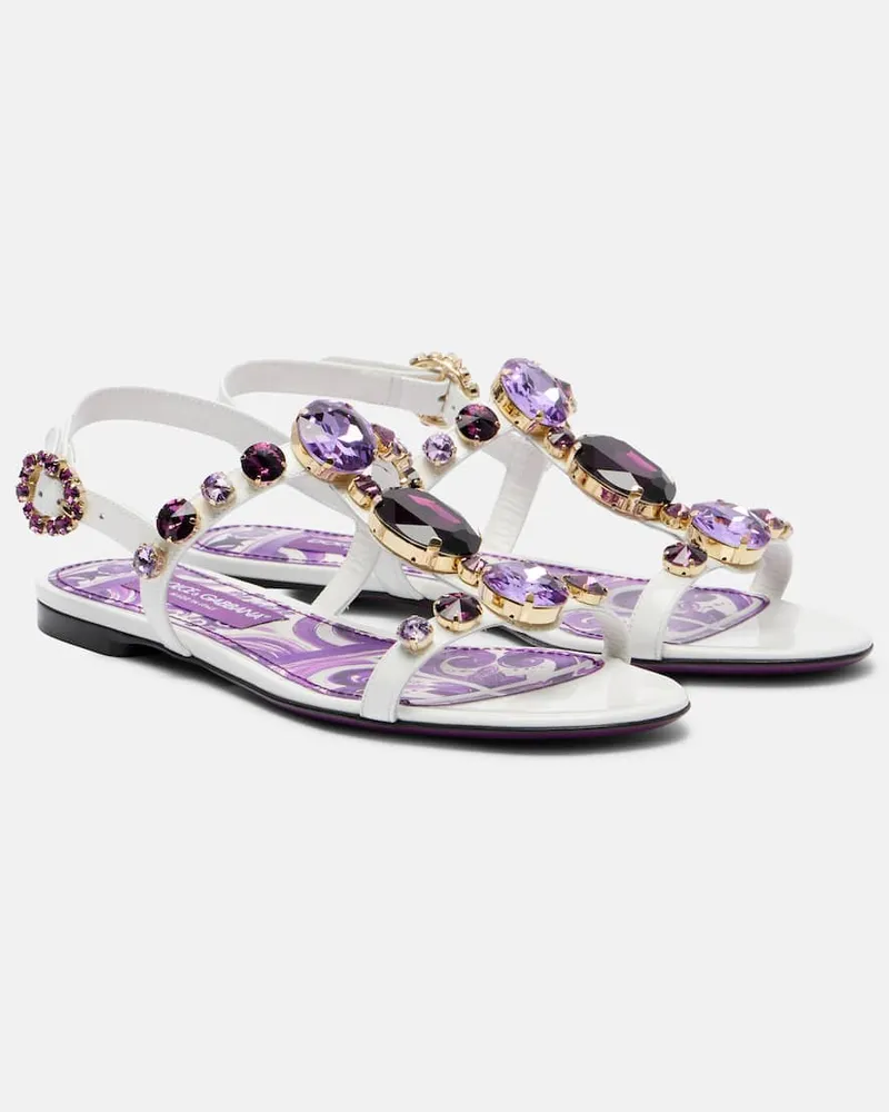 Dolce & Gabbana Sandalen aus Leder mit Kristallen Weiß