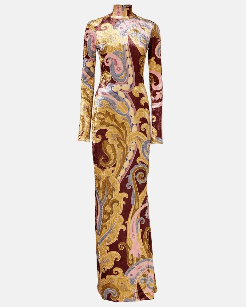 Etro Bedrucktes Maxikleid aus Samt Multicolor