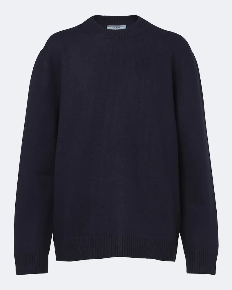 Prada Pullover aus Schurwolle mit Veloursleder Blau