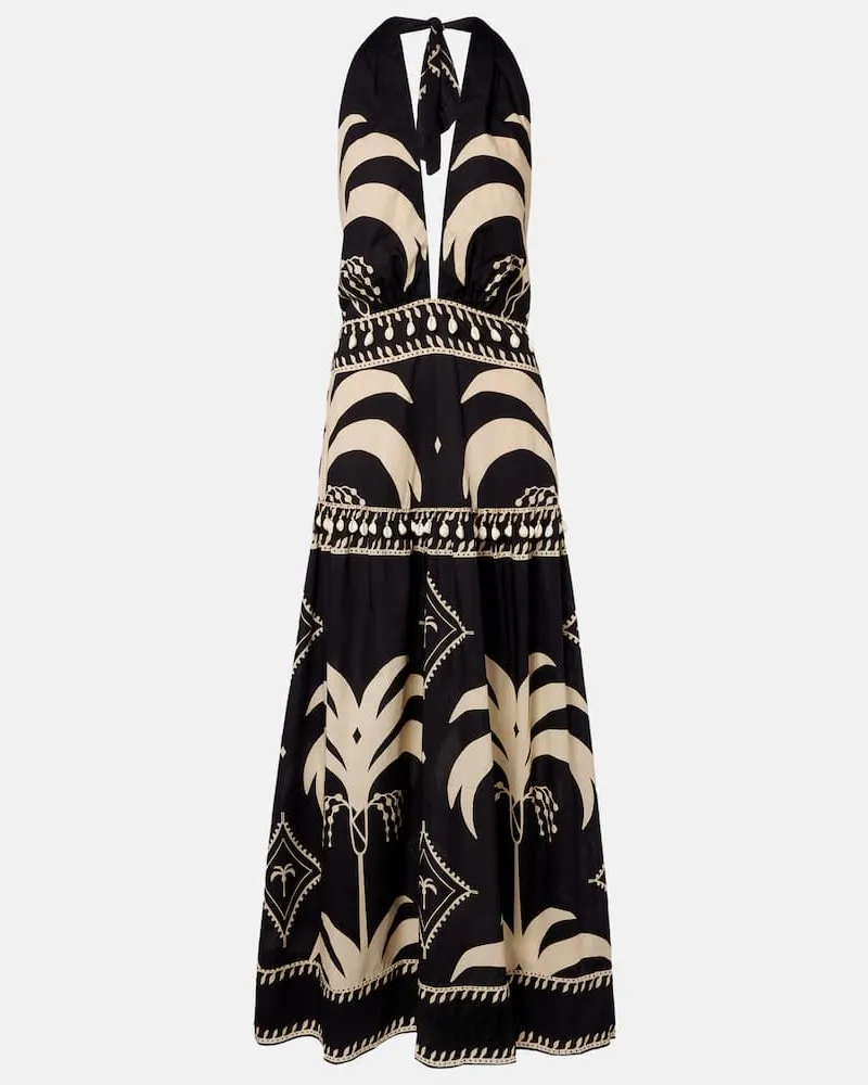 Johanna Ortiz Bedrucktes Maxikleid aus Baumwolle Schwarz