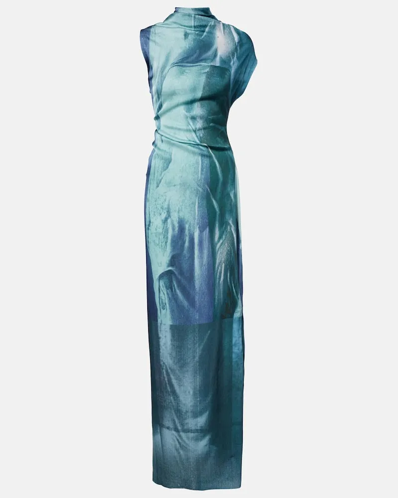 Jean Paul Gaultier Bedrucktes Maxikleid aus Satin Blau
