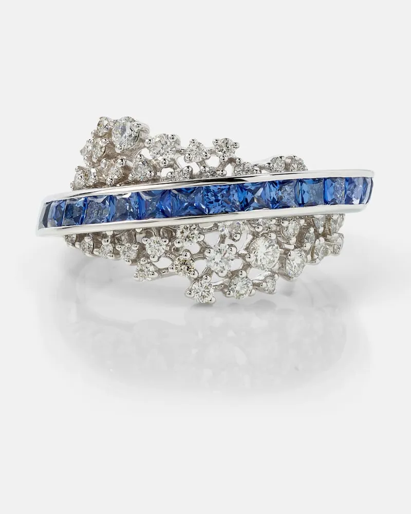Ananya Ring Scatter Energy aus 18kt Weißgold mit Diamanten und Saphiren Silber