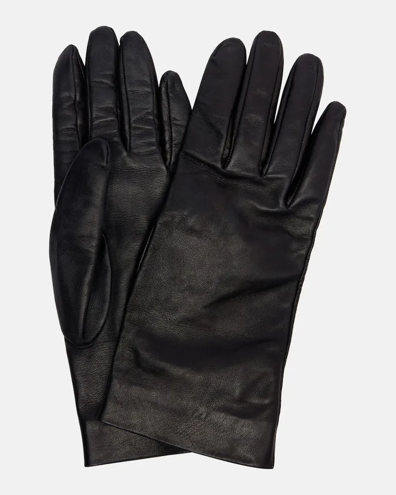 Saint Laurent Handschuhe Cassandre aus Leder Schwarz