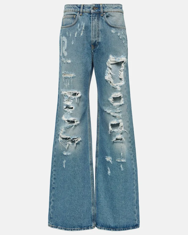 Paco Rabanne Distressed High-Rise Wide-Leg Jeans Blau