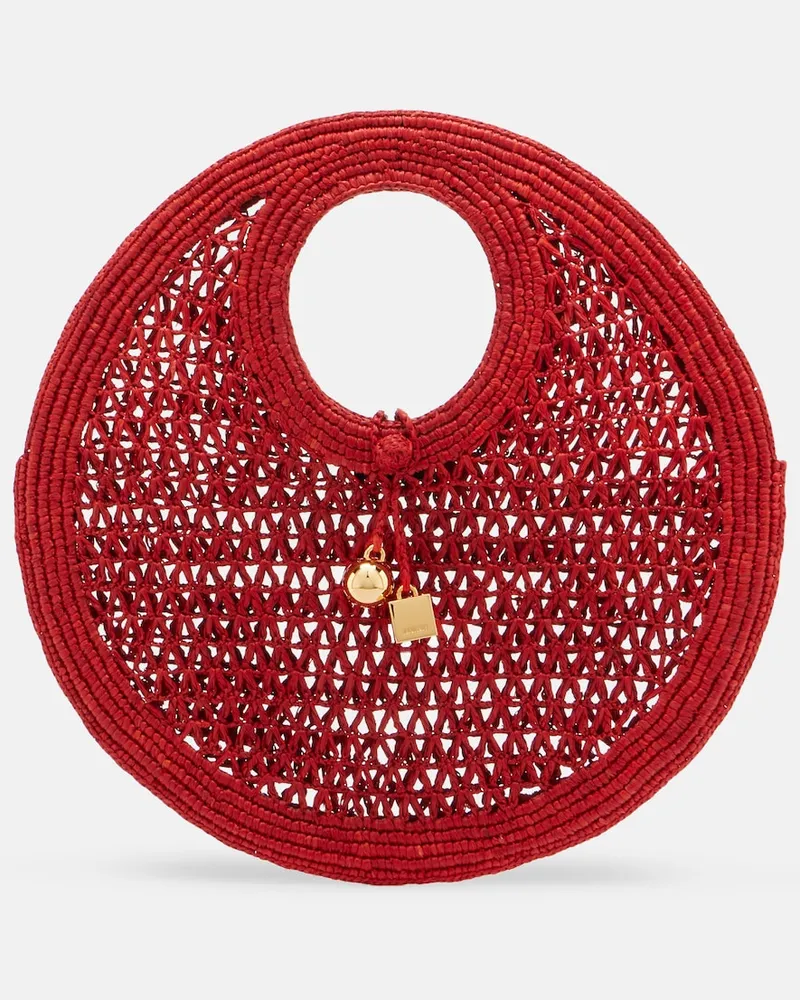 Jacquemus Schultertasche Spiaggia Small aus Raffiabast Rot