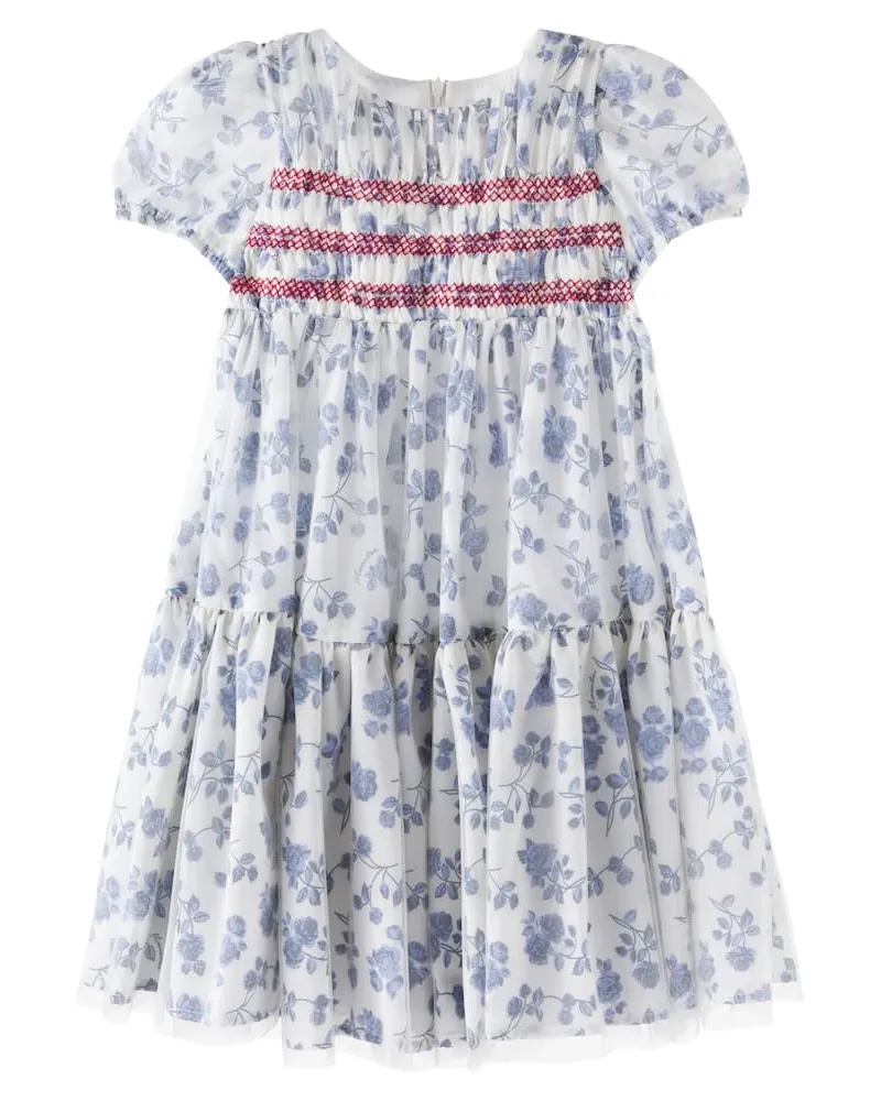 Monnalisa Besticktes Kleid aus Mesh Blau