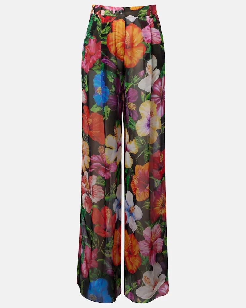 Dolce & Gabbana Weite Hose aus Seidenchiffon Multicolor