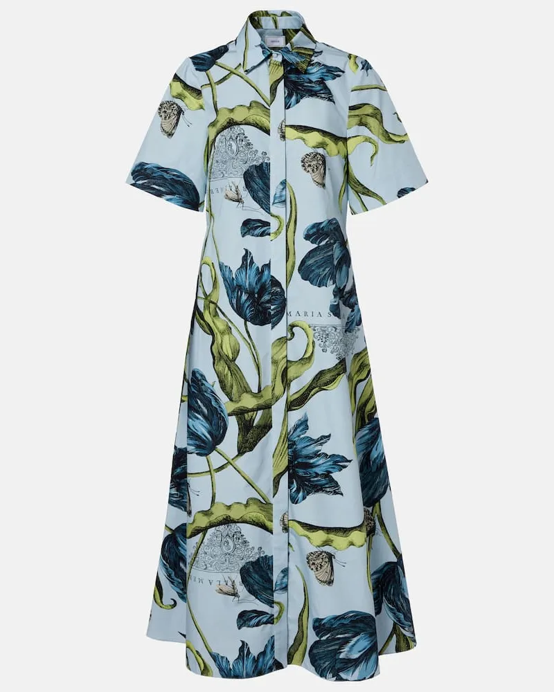 Erdem Bedrucktes Midikleid aus Baumwolle Blau