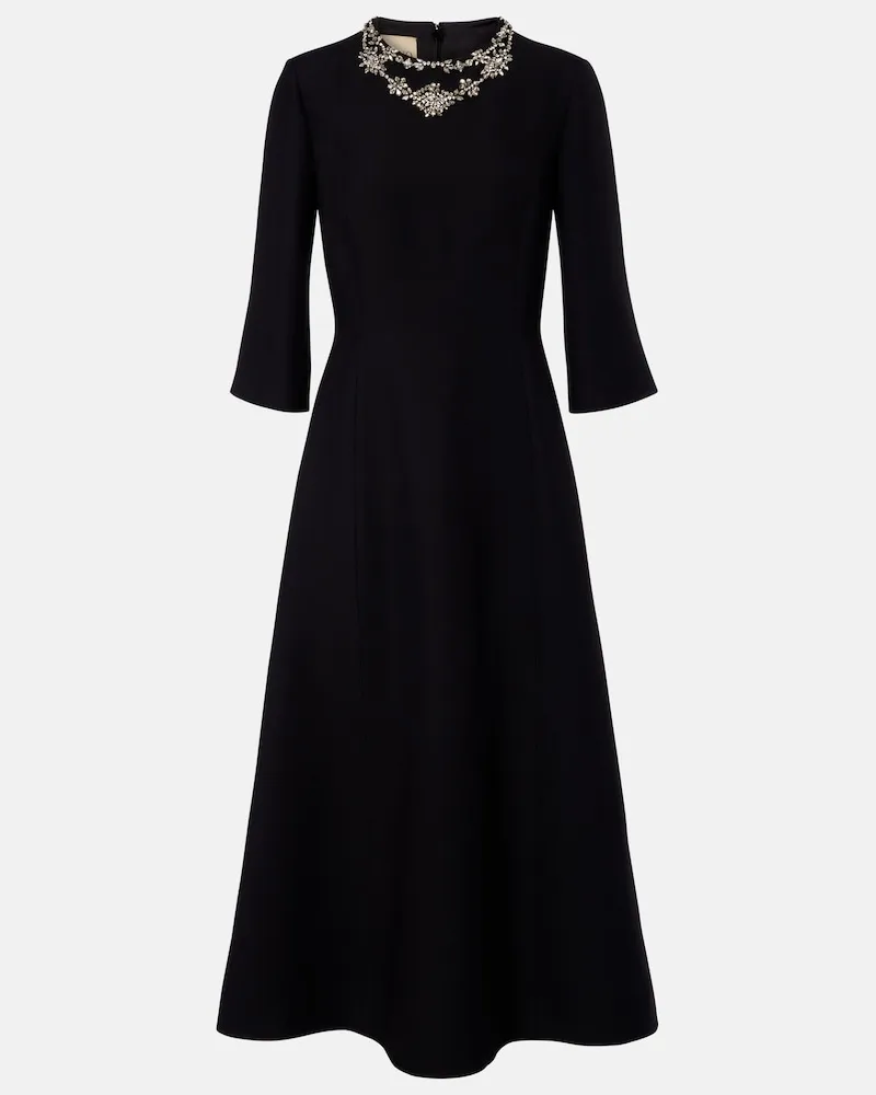Valentino Garavani Midikleid aus Crepe Couture mit Kristallen Schwarz