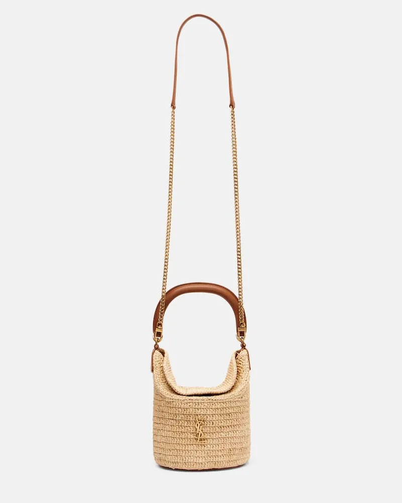 Saint Laurent Bucket Bag Gaby aus Raffiabast mit Leder Nude
