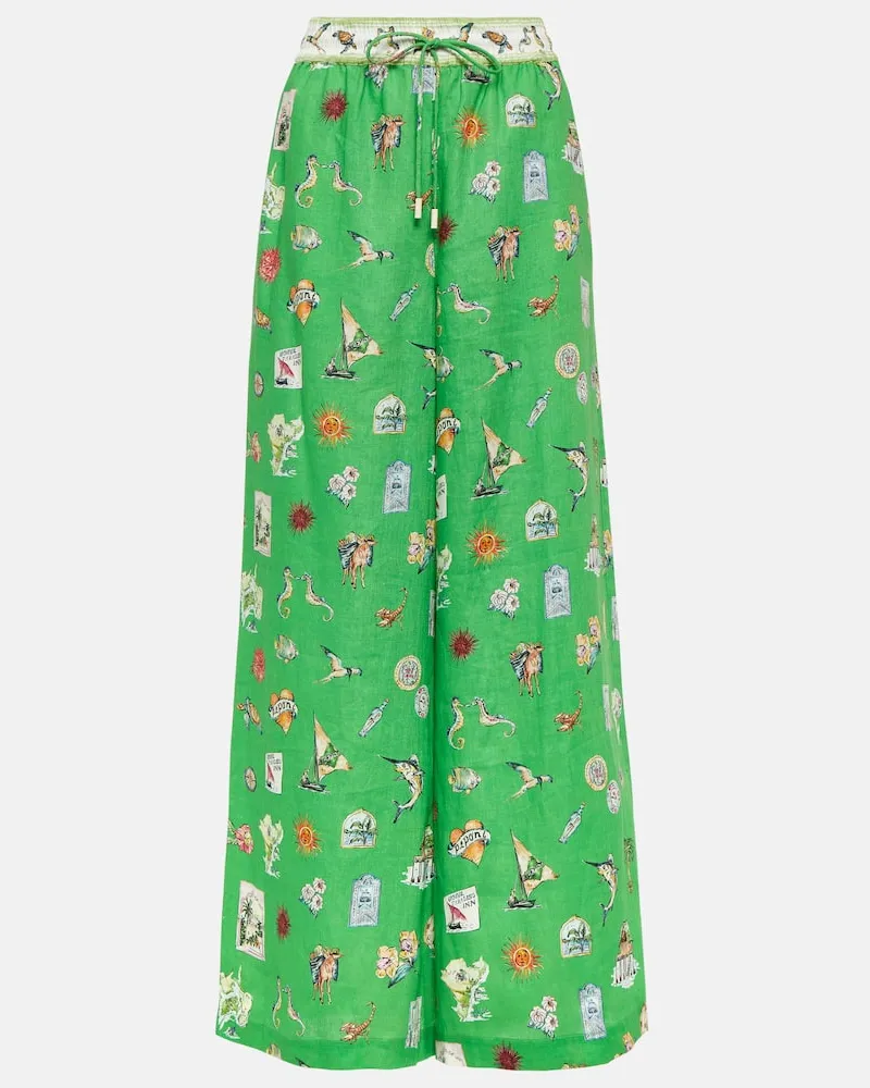 ALEMAIS Alémais Bedruckte Hose aus Leinen Grün