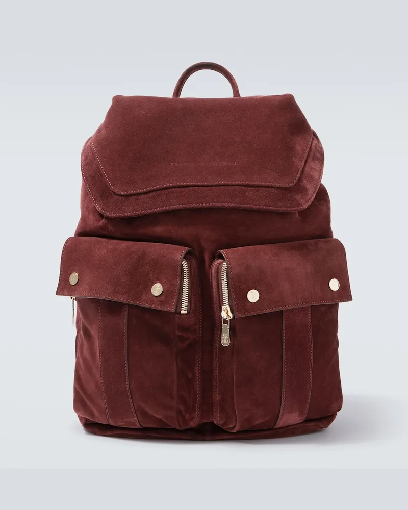 Brunello Cucinelli Rucksack aus Veloursleder Braun