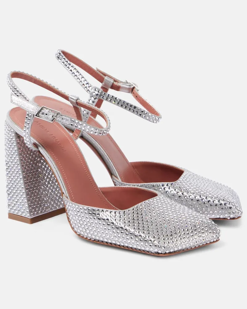 Amina Muaddi Verzierte Pumps Charlotte 95 aus Metallic-Leder Silber