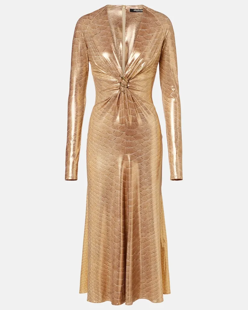 Roberto Cavalli Verziertes Midikleid Gold